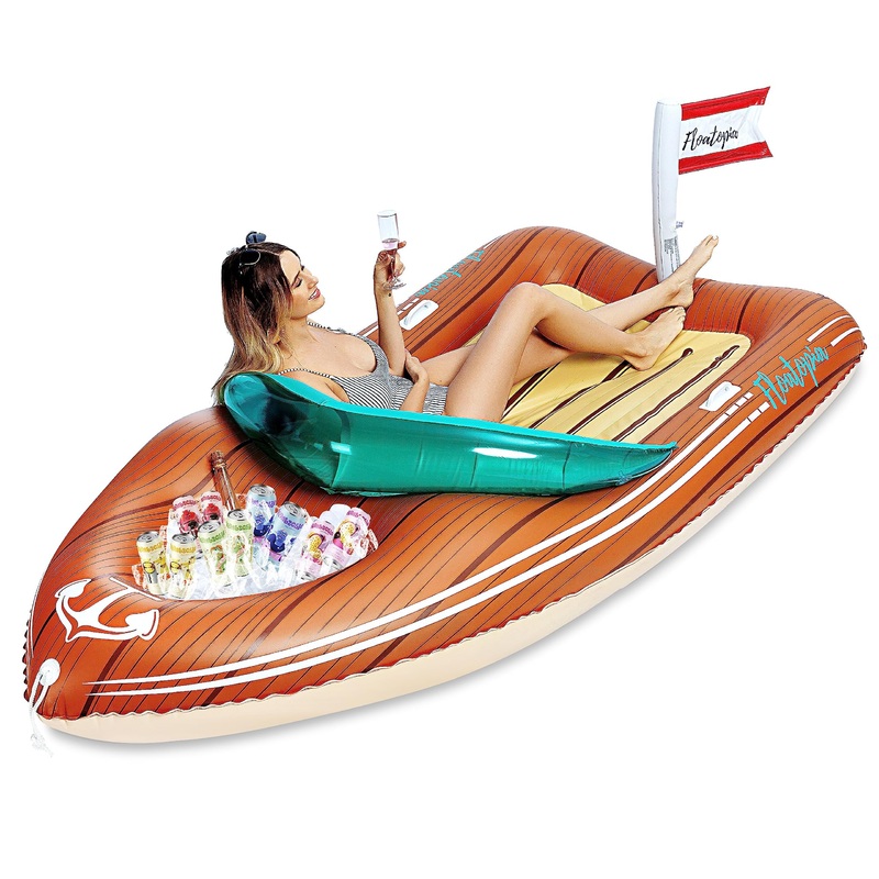 Joyin Giant Boat Pool Float With Cooler – Inflatable Boat Funny Pool Floats Raft With Reinforced Cooler, Lounge Floaties Beach L