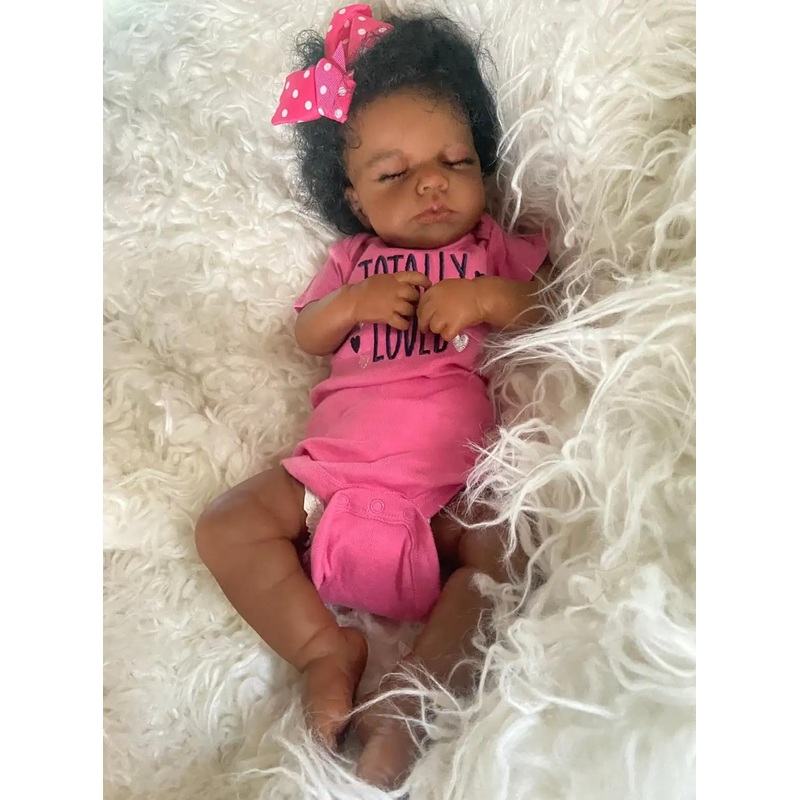 KOKOMANDY Lifelike Reborn Doll 20 inch Reborn Baby Dolls Black Girl Cute Sleeping Soft Body Silicone African American Reborn Bab