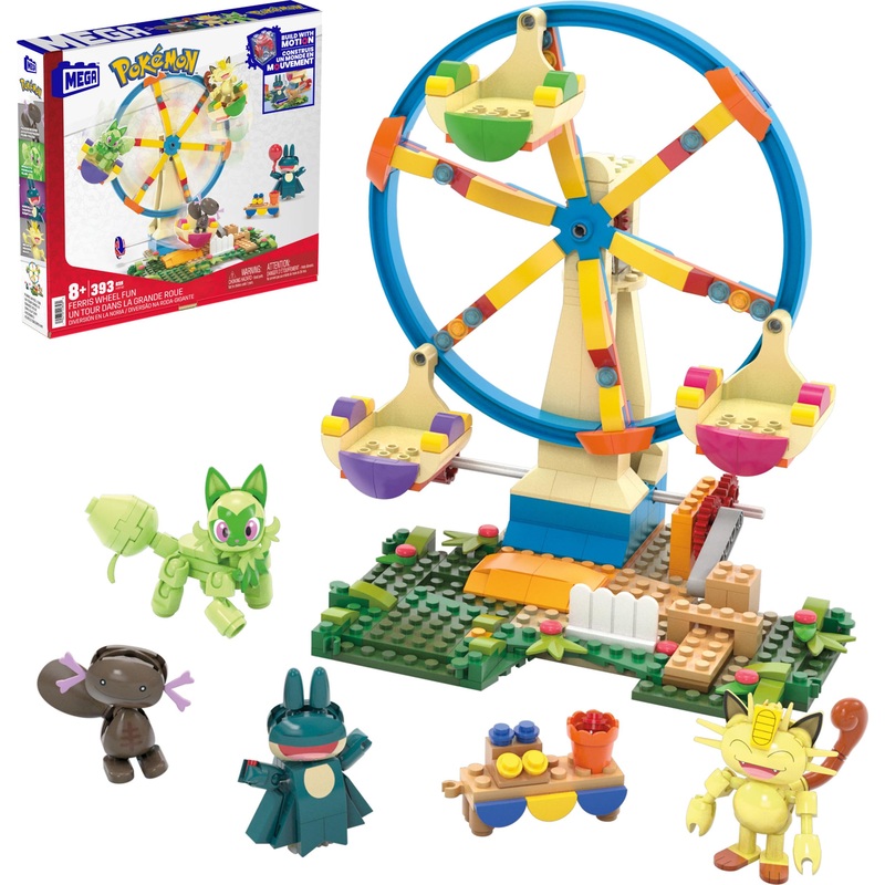 Mega Pok  Mon Building Toys Set Ferris Wheel Fun With 393 Pieces, 4 Poseable Characters, 5+ Inches Tall, For Kids