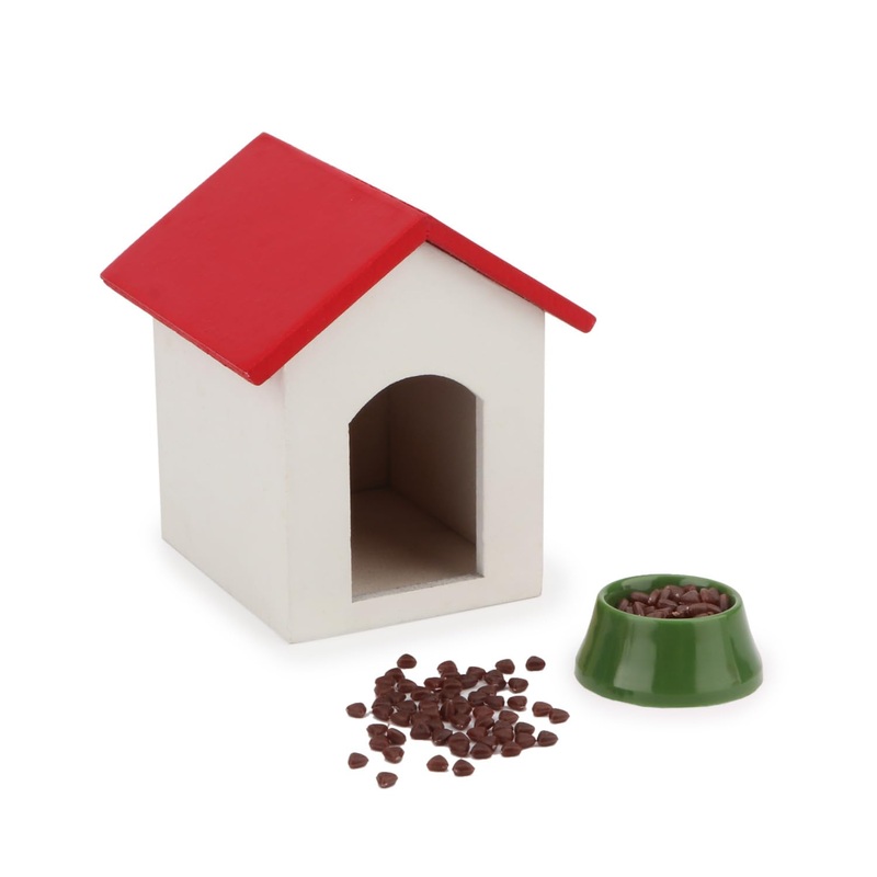 Miniature Dog House With Bowl & Food 1:12 Scale Dollhouse Furniture Accessories Wooden Pet House Set Garden Scene Decoration Orn