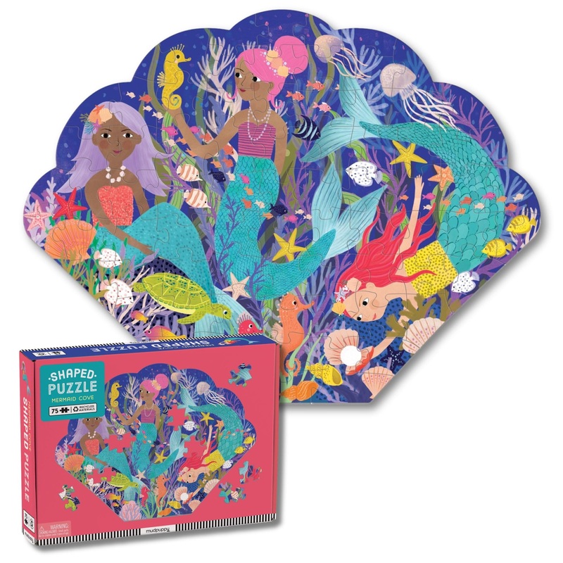 Mudpuppy Mermaid Cove – 75 Piece Unique Shell Shaped Scene Puzzle with Colorful and Fun Illustrations of Mermaid Life for Childr