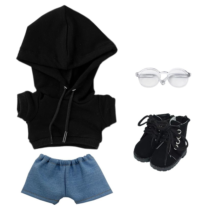 niannyyhouse Loose Solid Hoodie Jeans Glasses Tall Leather Shoes 10cm 15cm 20cm Plush Doll Clothes Soft Stuffed Plush Toy Dress