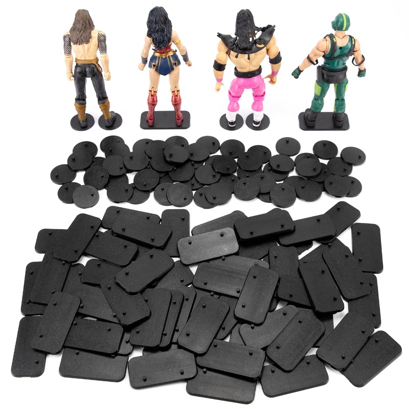 Sixpoints 100 Pieces Mixed Black Plastic Figure Display Holder Base With Peg,Model Support Stands Compatible With 1/12 Marvel Le