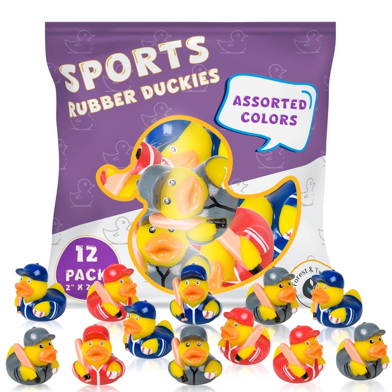 Sports-Themed Rubber Duckies – Rubber Ducky Bath Toy Set, 2” Hockey, Baseball, Football, Basketball, and Soccer Mini Rubber Duc