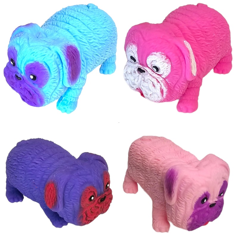 Squishy Stretchy Pug (2.5” to 6.5”) Rubber Fidget Sensory Toy Filled with Sand. Great Stress Relief Dog Toy for Kids, Adults a