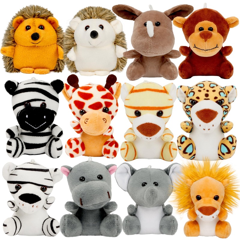 Valentines Day Gifts For Kids – Small Stuffed Animals Bulk – 12 Pcs Mini Plush Animals, 4.5 Inch Cute Jungle Stuffed Animals, Pl