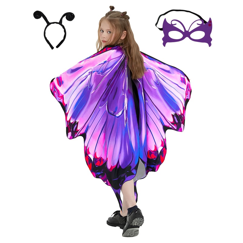 WhiteUniQoon Butterfly Costume Halloween Costumes for Girls Kids, Butterfly Wings Costume Cape Shawl for Girls Fairy Wing (014)