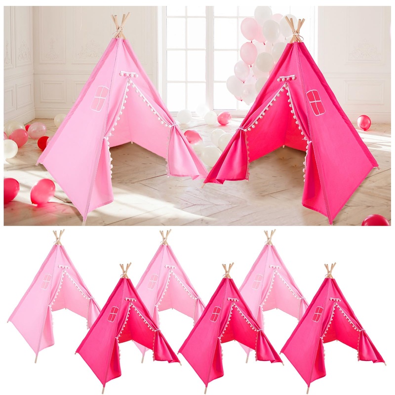 Windyun 6 Pcs Kids Teepee Tent Foldable Washable Indoor Outdoor For Boys Girls Toddler Boho Sleepovers Birthday Pajama Party Spa