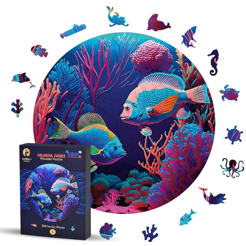 Wooden Jigsaw Puzzles for Adults – Animal Shaped Puzzles – Round Wooden Ocean Puzzles – Christmas & Birthday Gift Idea – Colorfu
