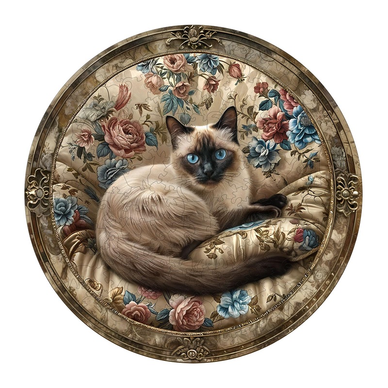 Wooden Puzzles for Adults – Challenging Vintage Siamese Cat Adult Puzzle, Unique Animal Shaped Wooden Jigsaw Puzzles for Adults,
