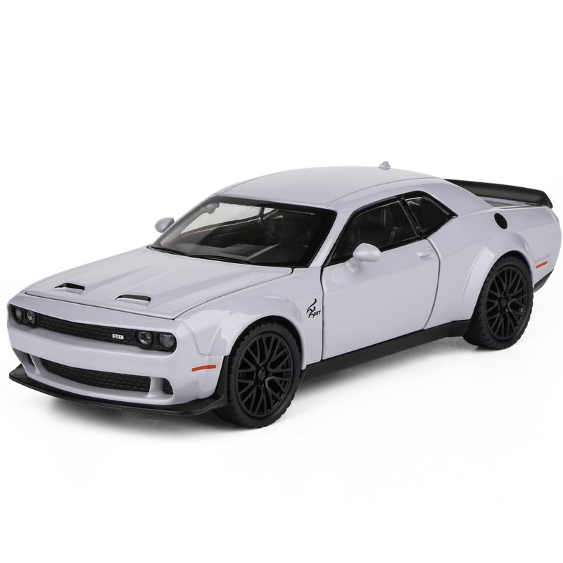 Zezexue Dodge Challenger Alloy Model With Sound And Light – Boys Sports Car Toy Simulation Metal Ornament Gift (Grey)