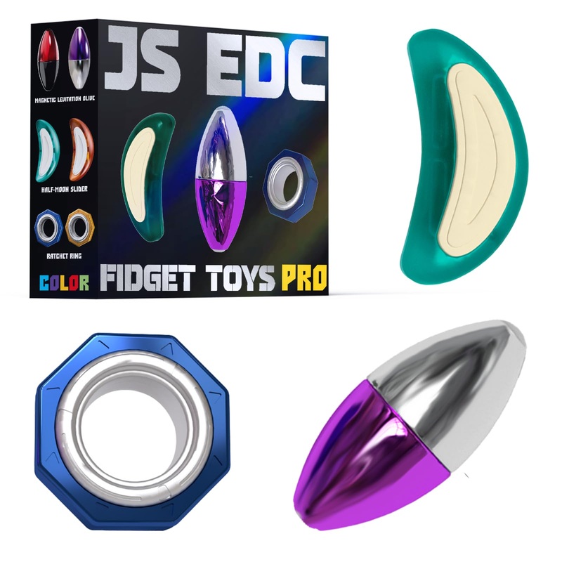 3Pcs Fidget Toys Set for Anxiety Relief -Magnetic Slider, Fidget Ring &Spinner – Cool Desk Calming Toys for Adults & Teens with