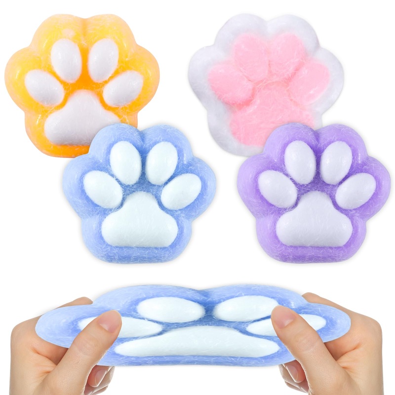4 Pcs Taba Squishy Cat Paw, Kawaii Cat Paw Sensory Mochi Toys, Cute Cat Paw Squeeze Toys for Kids, Bags Filler for Girls Boys To