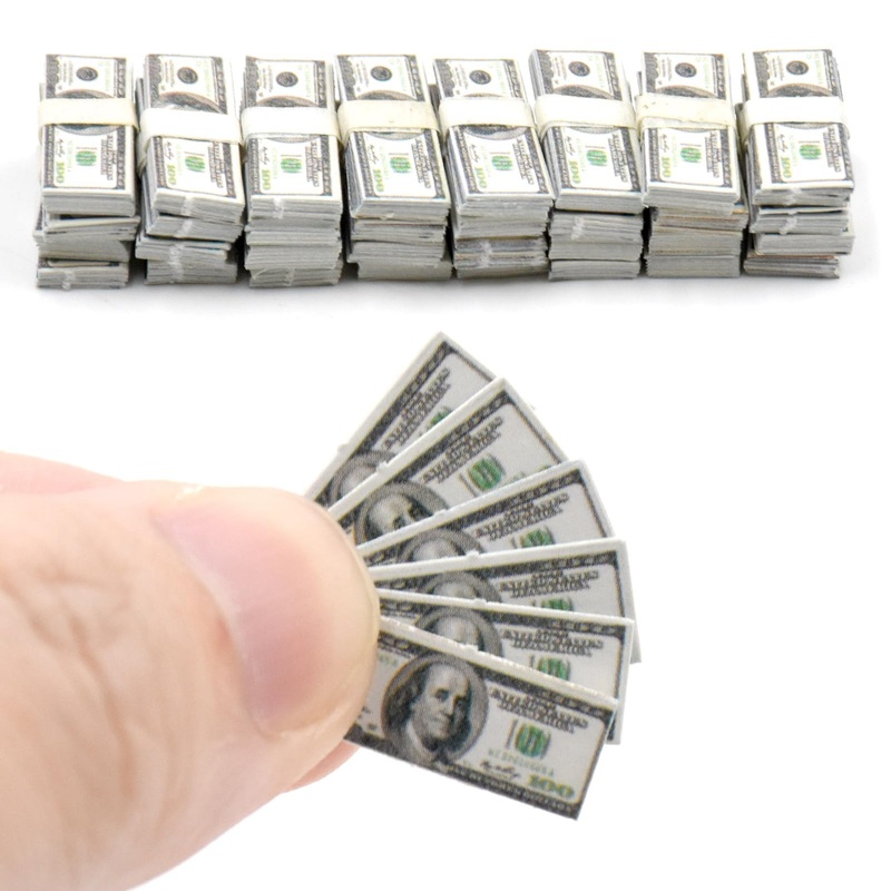 500PCS Miniature Scene Model 100 Dollar Bills for Dollhouse 1:12 Dollar Bills for Dollhouse Accessories