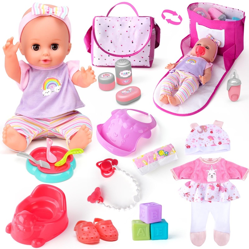 AuntyFey Baby Doll with Accessories Set, Baby Dolls Set for Toddler Girls 3-5 6-12, Baby Doll Playset, Baby Dolls for 5 Year Old