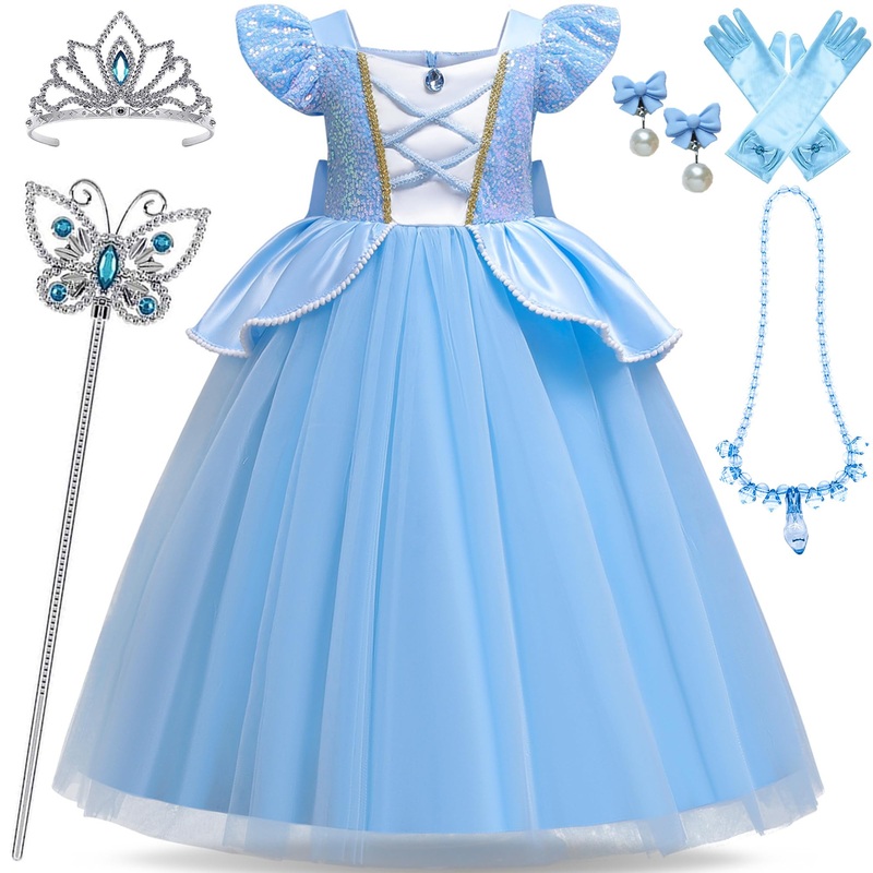 bibeikele Princess Costume for Girls Dress UP Outfit with Rich Accessories 4-5Years(C08-110)