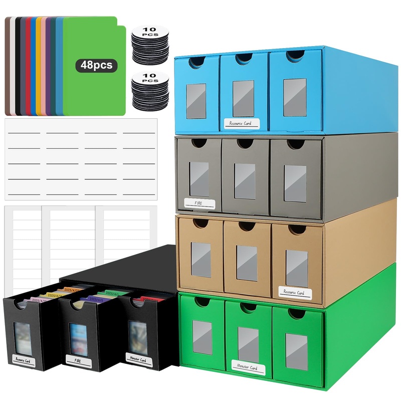 BILIPLE 15000+ Trading Card Storage Box for Commander Display, Colorful Card Deck Box Cardboard with 48 Dividers, Trading Card C