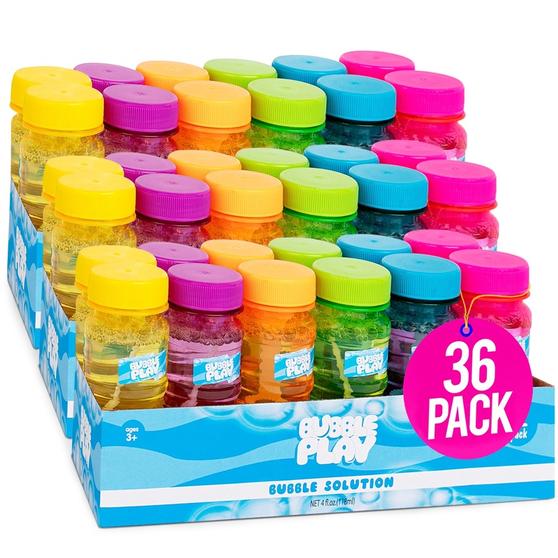 BubblePlay Bubble Bottle 36 Pack – 4oz Bubbles for Kids, 5 Hole Bubble Wand Blower, Bubble Solution with Wands – Outdoor Summer