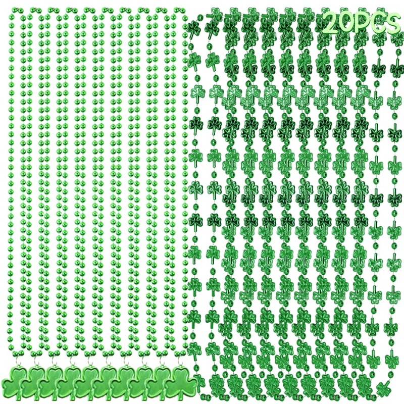 CAMIRUS 20Pcs St. Patrick’s Day Shamrock, Irish Clover Green Bead Pendant, St. Patricks Day Metallic Shamrock Beaded for St. Pat