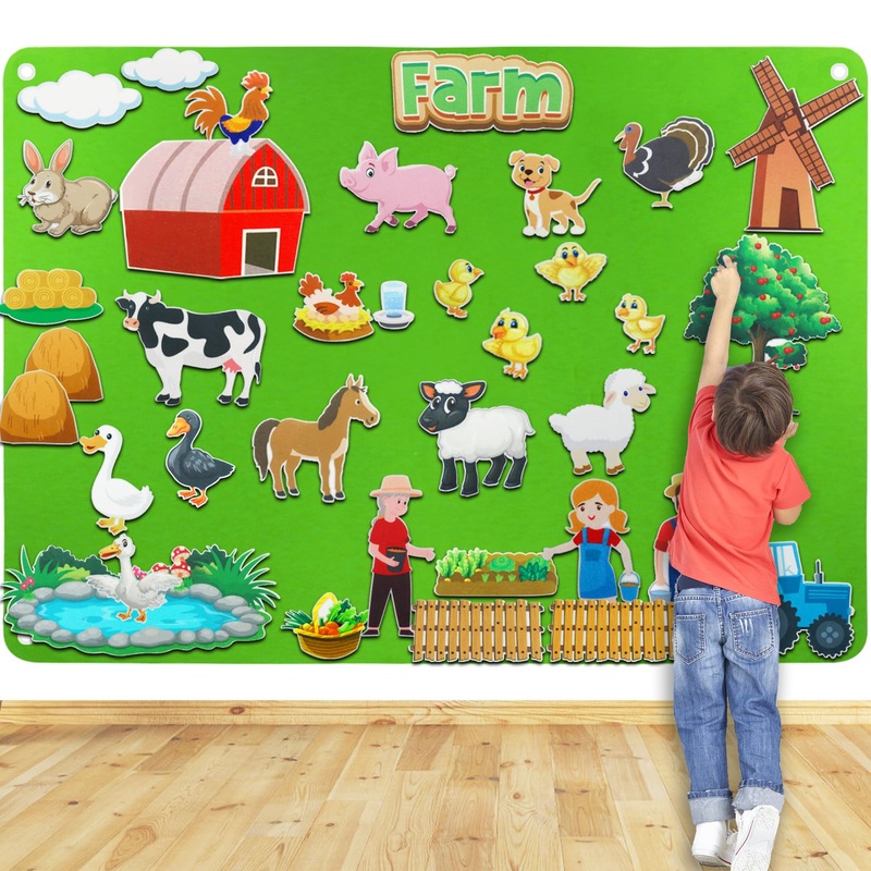 Craftstory 47 Pcs Farm Animals Toys Flannel Felt Board Story Sets for Toddlers Kids 47 Pieces Farm Barnyard Toys Interactive Mon