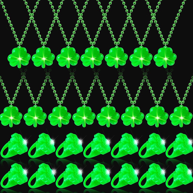 cssopenss 30 Pack St. Patrick’s Day Light Up Shamrocks Necklaces Accessories Metallic st Patricks day LED Necklaces with light u