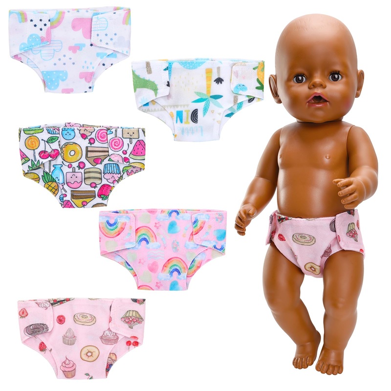 ENOCHT 5 PCS Baby Doll Diapers Underwear for 12-15 Inch Reusable Doll Diapers Fits 16-18 Inch Baby Dolls Colorful Doll Diapers C