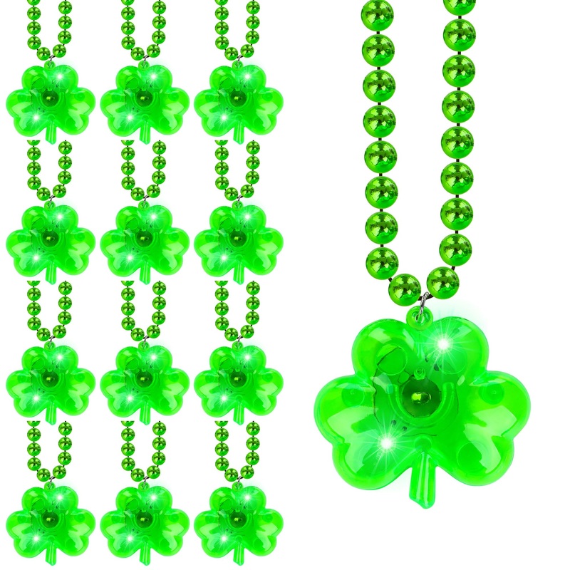 EOBOH St. Patrick’s Day Beads Accessories, 12PCS Light up Green Beads, Irish Shamrock for Everyone, 3D St. Patrick’s Day Decorat