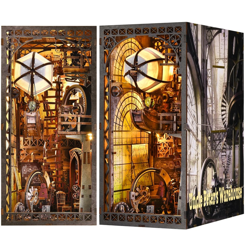 ETKVR ETKVR Book Nook Kit, DIY 3D Wooden Puzzle Bookend Booknook Miniature Doullhouse Kit for Bookshelf Decoration, Book Nook Ki