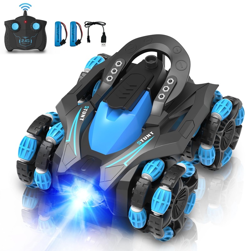 Eulogia RC Stunt Car for Boys 5-12, High Speed 360 Rotating, Drift 4WD Remote Control Car with Headlights, 2.4GHz Electric Recha