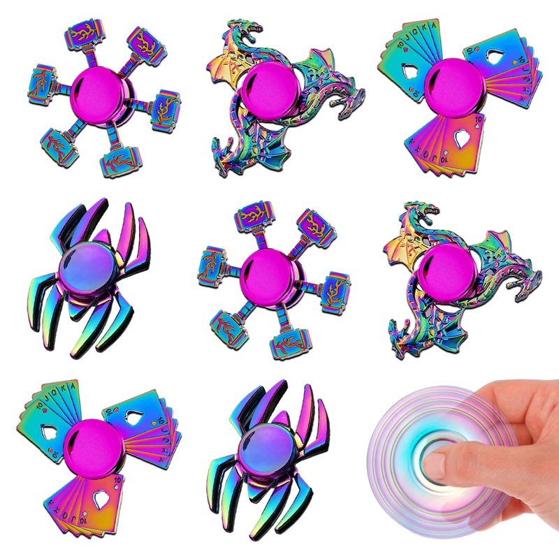 femary Metal Fidget Spinner Toy – 8 Pack Cool Sensory Toy for Adult Kid Men Women, Finger Spinners for Anxiety Stress Relief, Cl