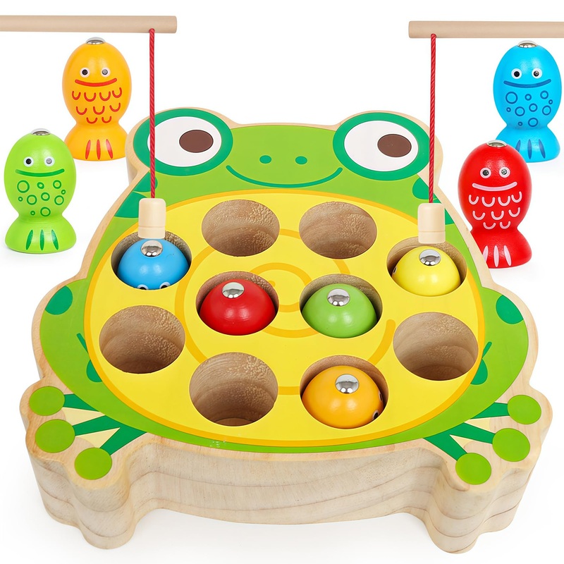 FQKIOMY Wooden Fishing Games for Kids 3-5,Montessori Magnetic Toys Early Fine Motor Skills Learning Color Sorting & Hand-Eye Coo
