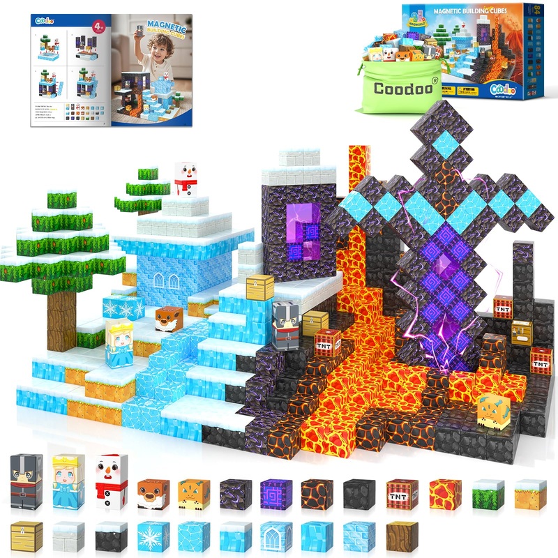 Frozen Toys Magnetic Blocks – Build Mine Magnet World Frozen & Lava Set, Magnetic Tiles Building Blocks Toddler STEM Sensory Out