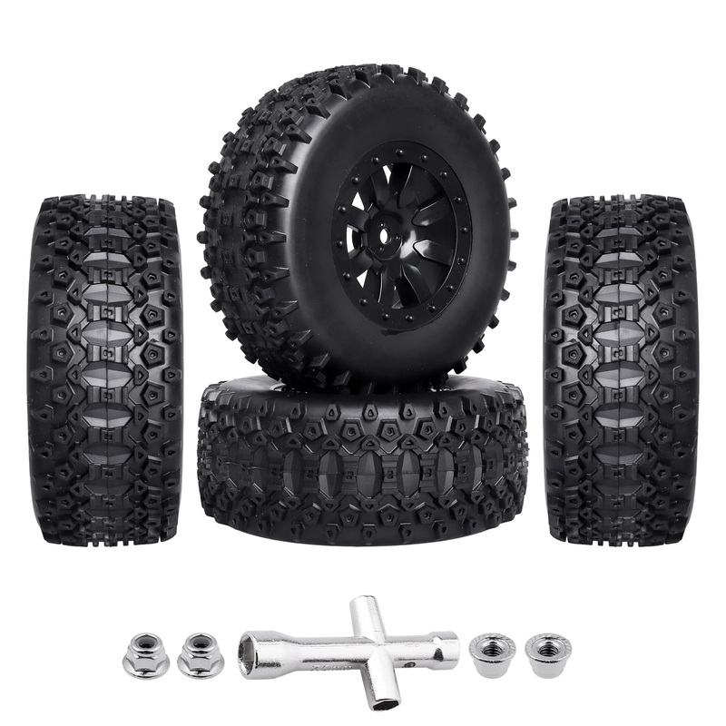 GoHobby Pre-Glued RC SC Tires Wheels for Traxxas Slash 2WD Vxl 4×4 Redcat Blackout XTE TR10, Losi 22S SCT RC Short Course Truck
