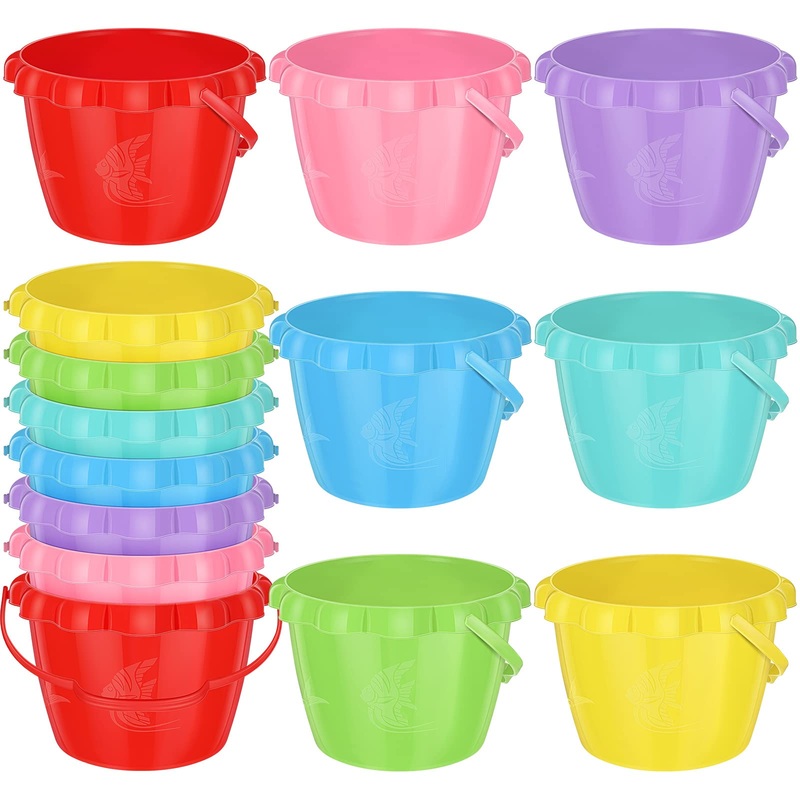 Lenwen 14 Pcs 5.51 Inch Water Bucket for Kids Mini Sand Buckets Plastic Small Bucket with Handles Bright Colored Toy Sand Pail f