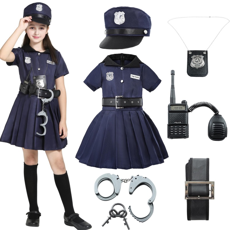Lingway Toys Kids Police Costume For Girls,Girls Police Officer Costume Set, Kids Halloween Costume Dress Up 4-6years