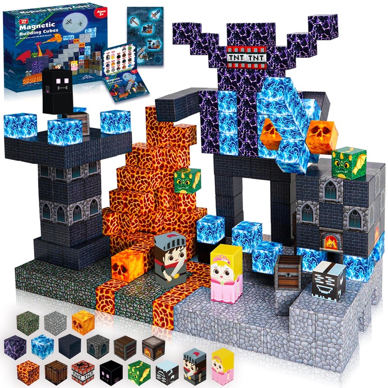 Magnetic Blocks – 100PCS Build Magnetic Dark Castle – Magnetic Toys for Montessori Toddler Christmas Birthday Gifts – STEM Senso