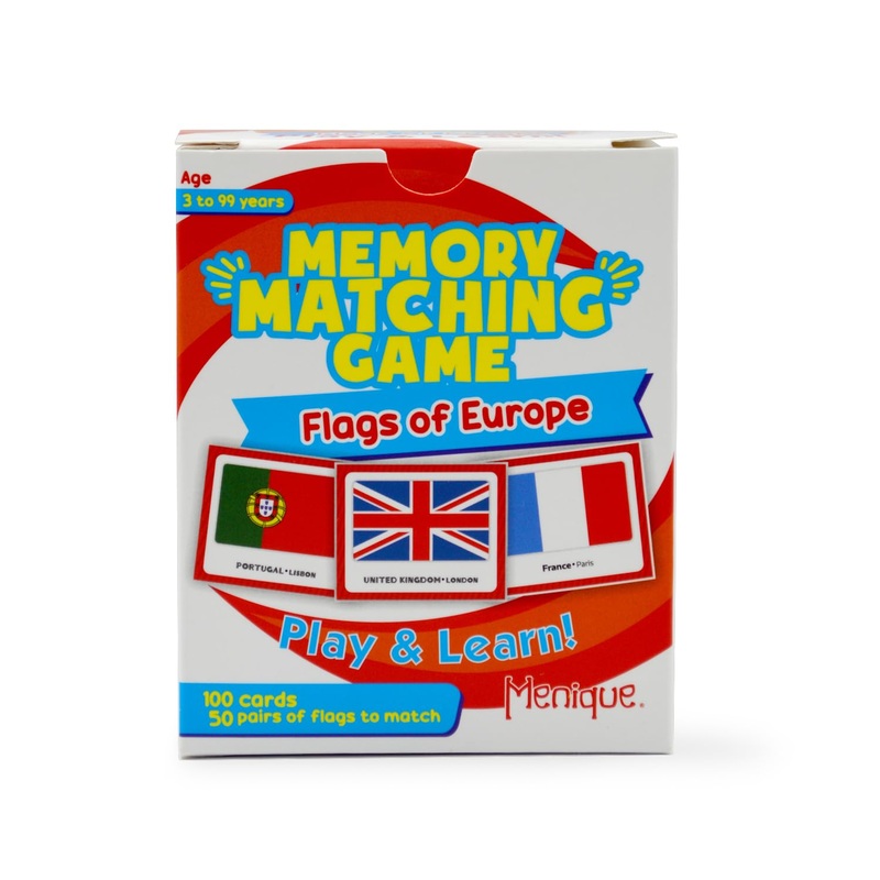 Menique Flags of Europe Memory Matching Game – 100 Cards (50 Pairs) with Flag, Country & Capital – Educational Geography Game fo