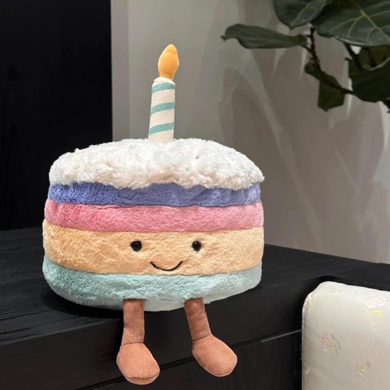 MUALML Birthday Cake Plush, 10.2” Cute Birthday Stuffed Animal for Girls, Funny Food Plushie, Soft Smile Cake Toy Adorable Birt