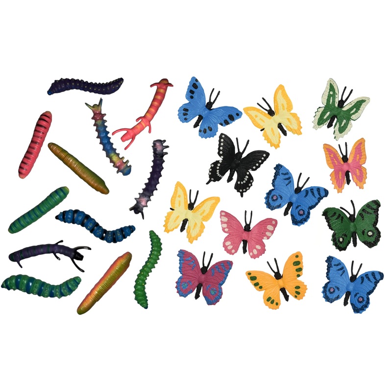 Nikki’s Knick Knacks Beatutiful Plastic Butterfly and Caterpillar Pretend Insect Bug Figure Toys – Butterfly Growth Cycle Toy In