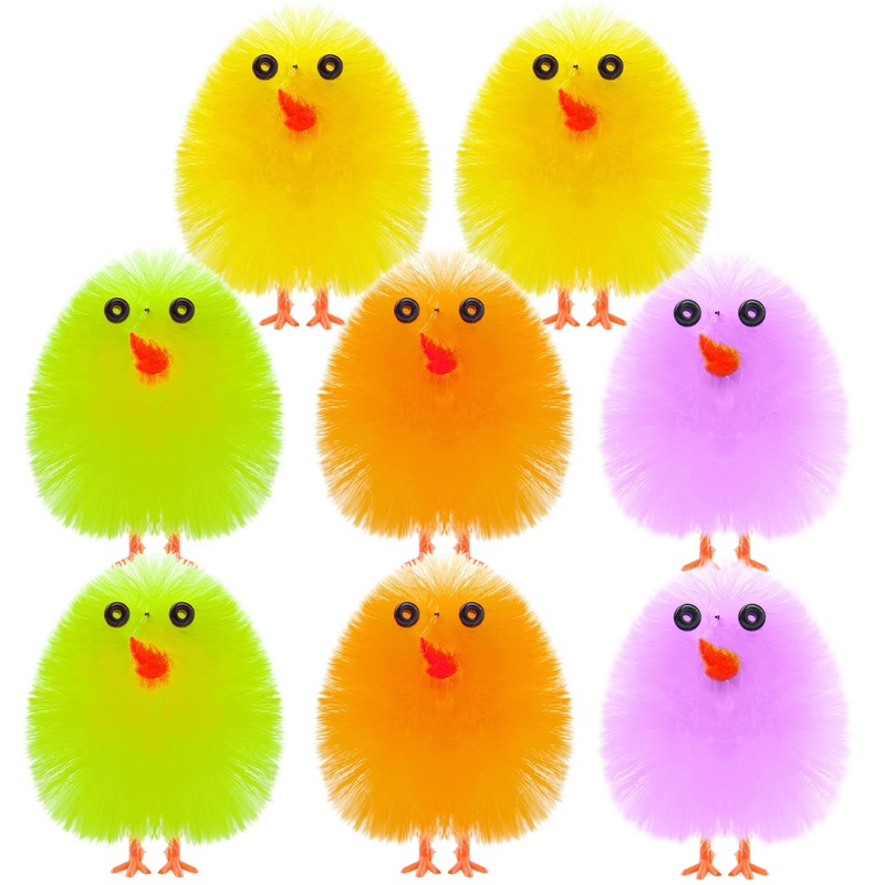 PLULON 8 Pcs Mini Chicks Easter Chickens Colorful Easter Chicks Fluffy Baby Chick Easter Chenille Chicks Easter Egg Bonnet Decor