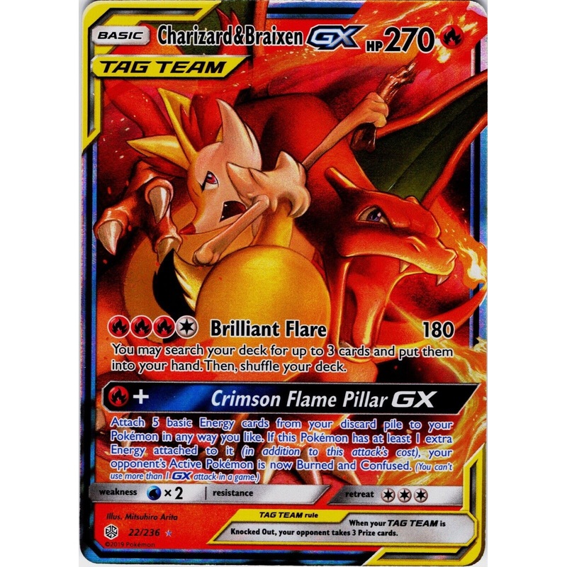 Pokemon – Charizard & Braixen Tag Team GX 22/236 – Cosmic Eclipse – Pokemon Ultra Rare Card – Holo Foil