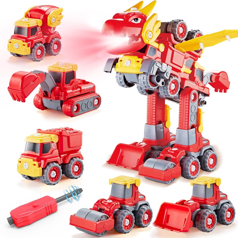 Qaupuaa Dinosaur Construction Toys – 5 in 1 STEM Take Apart Toys with Wings – Transform into Flying T Rex Robot – For Kids Aged