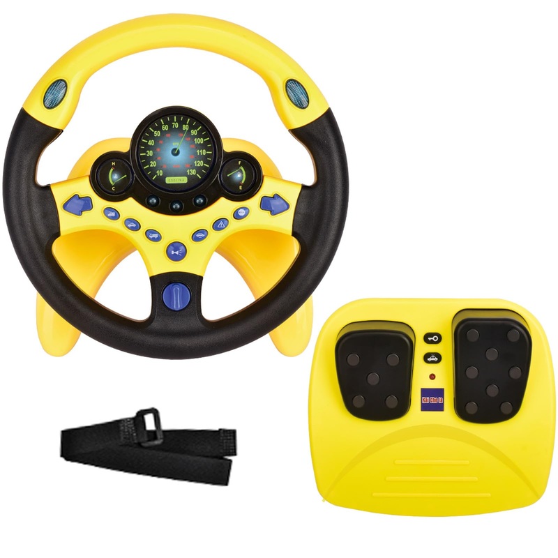 RedCrab Steering Wheels with Brake and Gas Pedals Toy for Kids,Simulated Driving for Toddlers with Light&Music, Pretend Driving