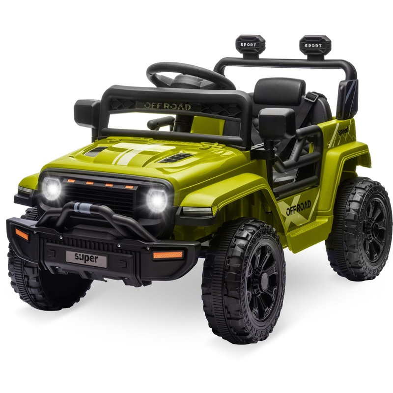 Ride On Truck Car, 12V Ride On Toy w/Parent Remote Control, Steering Wheel Music, 4-Wheel Spring Suspension, Led Lights, 2 Speed