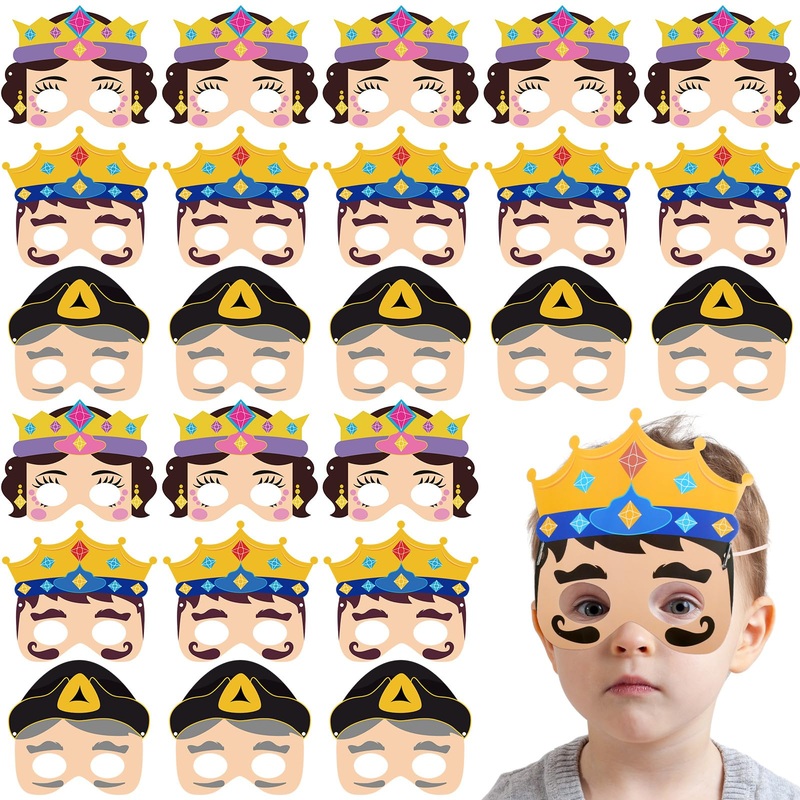 RoundFunny 24 Pcs Purim Masks for Kids with Elastic Rope Purim Party Esther Haman King Ahasuerus Mask for Jewish Carnival Holida