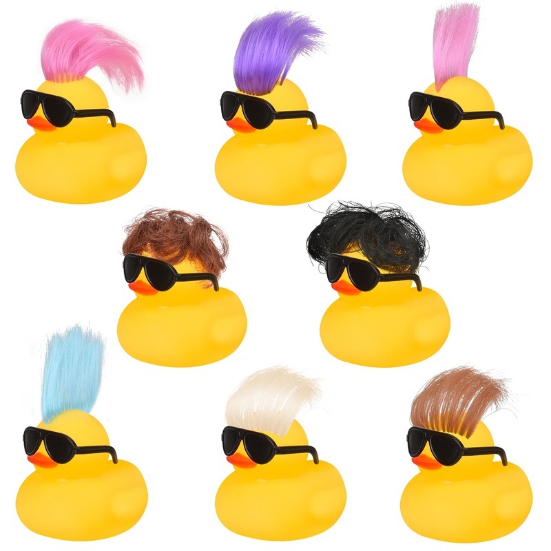 Rubber Ducks Bath Toys with Wig and Black Sunglasses, 12 PCS Cute and Funny Mini Rubber Ducks Bathtub Toys Shower Toys for Birth