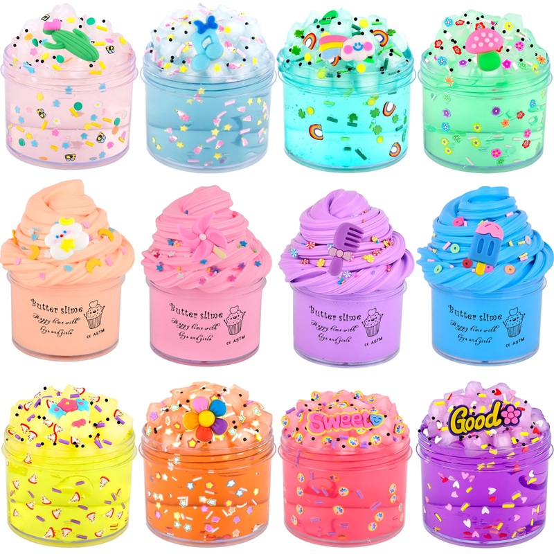 Slime Kit 12 Pack with 8 Pack Jelly Slime and 4 Pack Butter Slimes, Soft & Non-Sticky, Scented DIY Slime Party Favors for Kids,