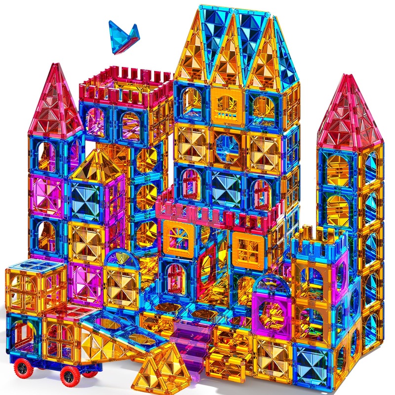 SNAEN Magnet Building Tiles for Kids Ages 3-5 4-8, 96 Pieces Educational Magnet Toys for 3 4 5 6 7 8 Years Old Boys, 3D Building