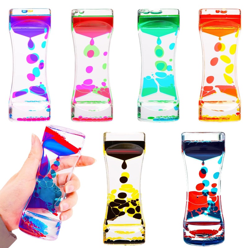 SUNPROUND Liquid Motion Bubbler Sensory Toys, 12 Pack Liquid Timer Desktop Colorful Hourglass Liquid Bubbler, Small Calming Rela