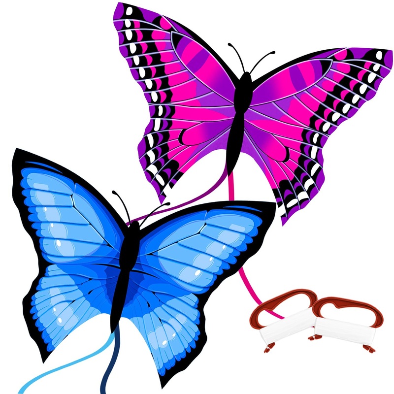 TOY Life 2 Pack Kites for Kids Ages 4-8 8-12, Large Butterfly Kites for Adults and Toddlers Age 3-5, Outdoor Toy Games Beach Kit